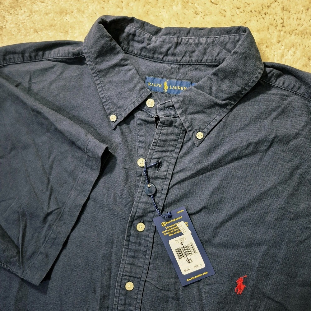 Ralph Lauren Oxford Shirt Mens 2XB Navy Blue Button Down Career Minimalist New